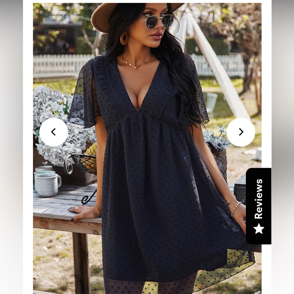 C+D+M Elegant Black Swiss Dot Babydoll Dress